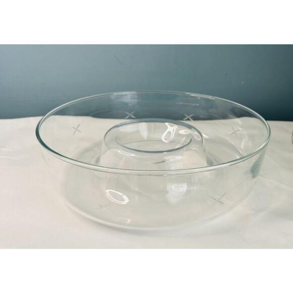 Princess House Crystal Chip & Dip Bowl Heritage Collection #401 Etched X Pattern - Picture 1 of 11